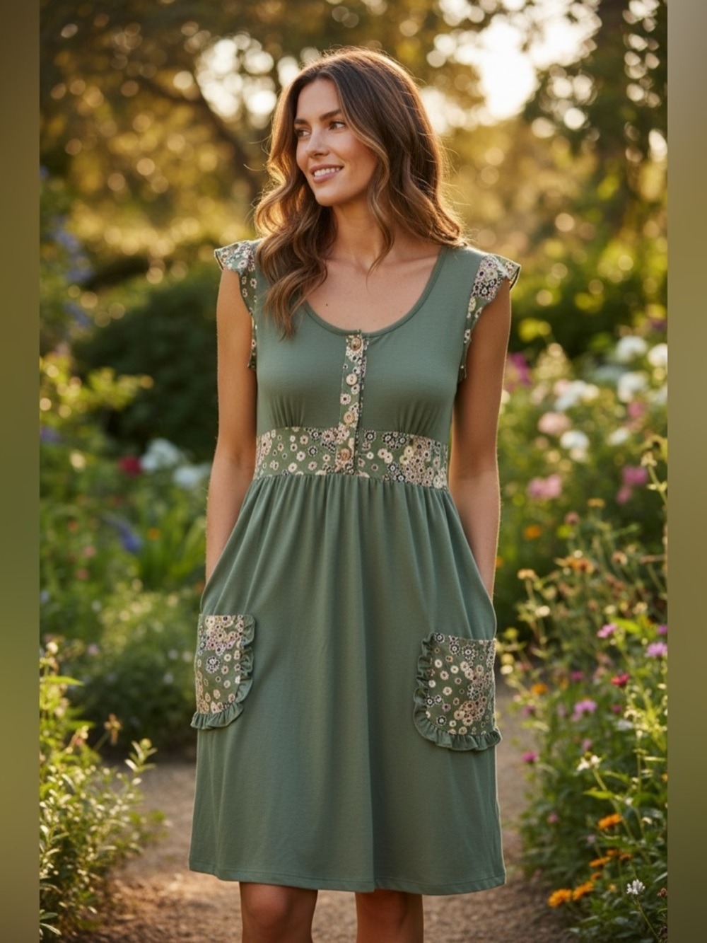 Full Tilt Olive Green Floral Mini Dress Large